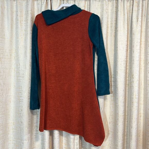 NWT Rising International Women's Size Large Tunic Dress Asymmetrical Orange Teal - Picture 2 of 4